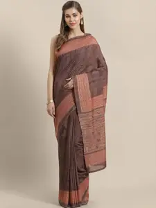 Saree mall Grey & Brown Printed Poly Georgette Sarees