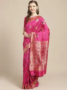 Saree mall Pink & Gold-Toned Woven Design Zari Silk Blend Sarees