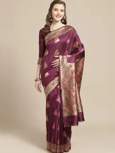 Saree mall Magenta & Pink Ethnic Motifs Zari Silk Blend Sarees