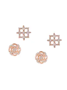 ZINU Women Rose Gold & Silver-Toned Contemporary Studs Earrings