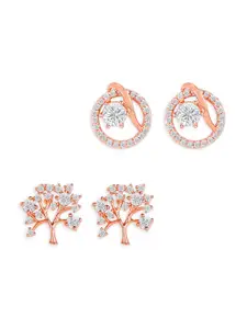 ZINU Pack of 2 White Rose Gold-Plated Circular Studs Earrings