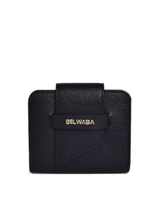 Belwaba Women Black & Silver-Toned Textured PU Two Fold Wallet