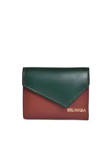 Belwaba Women Red & Green Colourblocked PU Three Fold Wallet