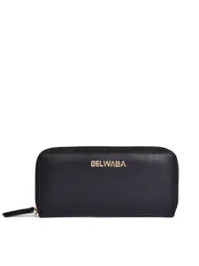 Belwaba Women Black & Gold-Toned PU Zip Around Wallet