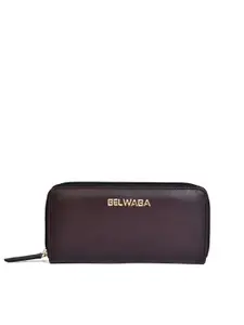 Belwaba Women Coffee Brown & Gold-Toned PU Zip Around Wallet