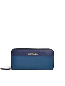 Belwaba Women Blue Solid PU Zip Around Wallet