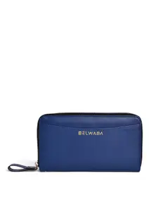 Belwaba Women Navy Blue Solid PU Zip Around Wallet