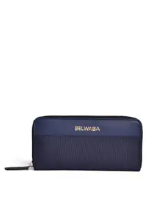 Belwaba Women Navy Blue PU Zip Around Wallet