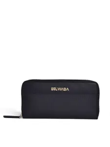 Belwaba Women Black Solid PU Zip Around Wallet