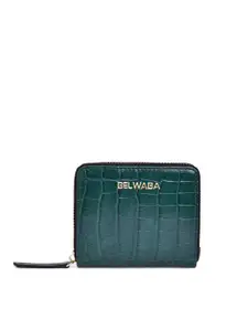 Belwaba Women Green Textured PU Zip Around Wallet
