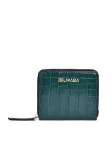 Belwaba Women Green Textured PU Zip Around Wallet