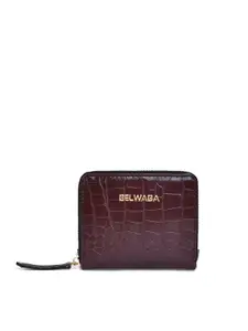 Belwaba Women Coffee Brown Abstract Textured PU Zip Around Wallet