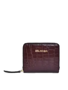 Belwaba Women Coffee Brown Abstract Textured PU Zip Around Wallet