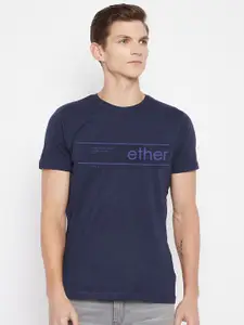 ether Men Navy Blue Brand Logo Printed Cotton T-shirt