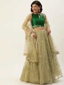 panchhi Green & Gold Sequinned Semi-Stitched Lehenga & Unstitched Blouse With Dupatta