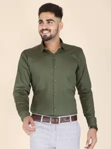FUBAR Men Green Solid Modern Cotton Formal Shirt