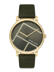 Daniel Klein Women Gold-Toned Embellished Dial & Black Leather Straps Analogue Watch