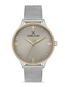 Daniel Klein Women Silver-Toned Embellished Dial & Silver Toned Bracelet Style Straps Analogue Watch DK 1 13043-5