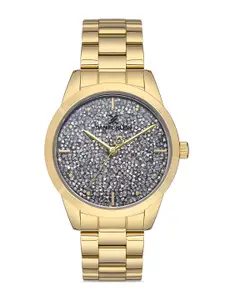 Daniel Klein Women Gold-Toned Embellished Dial & Gold Toned Stainless Steel Bracelet Style Straps Analogue Watch