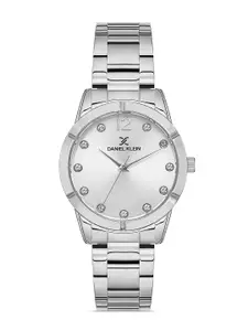 Daniel Klein Women Silver-Toned Embellished Dial & Silver Toned Stainless Steel Bracelet Style Straps Watch DK 1 13045-1