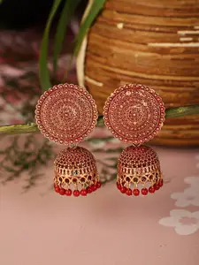 Shining Diva Red Classic Jhumkas Earrings