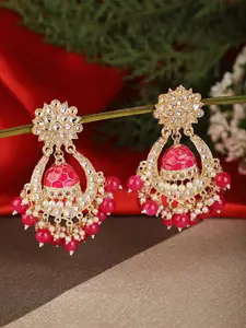 Shining Diva Red & Gold-Toned Classic Chandbalis Earrings
