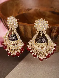 Shining Diva Maroon & Gold-Toned Classic Chandbalis Earrings
