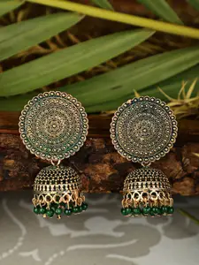 Shining Diva Women Gold-Plated Green Classic Jhumkas Earrings