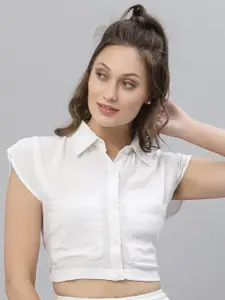 KASSUALLY Women White Boxy Casual Shirt