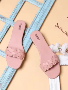Shoestail Women Peach-Coloured Square Open Toe Flats