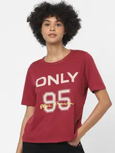 ONLY Women Red & White Printed T-shirt