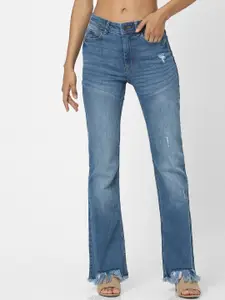 ONLY Women Blue Bootcut High-Rise Low Distress Heavy Fade Jeans
