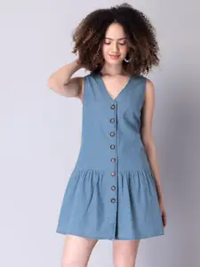 FabAlley Blue Denim Drop-Waist Mini Dress