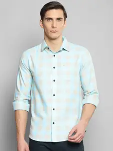 Allen Cooper Men Blue & Beige Smart Slim Fit Checked Casual Shirt