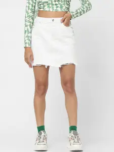 ONLY Women White Solid A-Line Mini Skirt