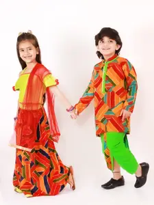 KID1 Girls Green & Red Printed Ready to Wear Lehenga & Blouse With Dupatta
