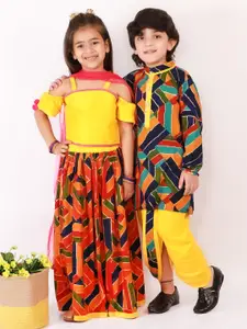 KID1 Girls Yellow & Orange Ready to Wear Lehenga & Blouse With Dupatta