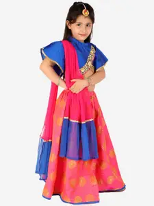 KID1 Girls Blue & Pink Printed Ready to Wear Lehenga & Blouse With Dupatta