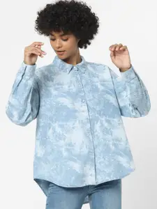 ONLY Women Blue Faded Cotton Casual Shirt