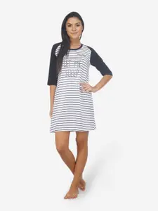 ARTEMIS Women White & Black Striped Cotton Nightdress-SS40006-X-Small-White/Black