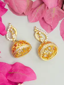 Voylla Women Gold-Toned American Diamond CZ Traditional Jhumkas Earrings