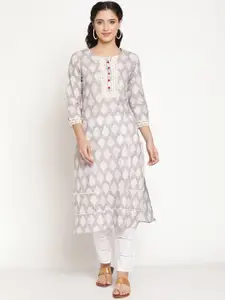 Be Indi Women Grey Floral Cotton Printed Kurta