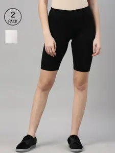 Kryptic Women Black & White Set Of 2 Sports Shorts