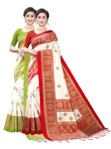 AADVIKA Pack of 2 White & Red Ethnic Motifs Art Silk  Saree