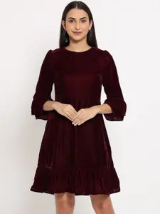 MARC LOUIS Women Burgundy Velvet Dress