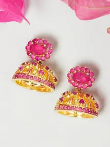 Voylla Women Pink & Gold-Toned Contemporary Jhumkas Earrings
