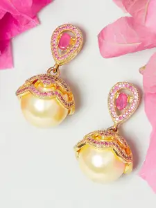 Voylla Women Gold-Toned American Diamond CZ Traditional Gold Plated  Jhumka Earrings