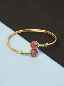 Voylla Women Gold-Plated Pink Brass Cubic Zirconia Cuff Bracelet
