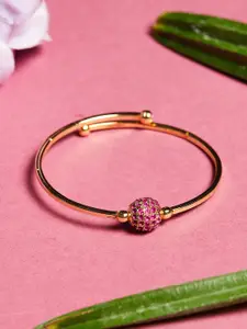 Voylla Voylla Women Gold-Toned & Pink Brass Cubic Zirconia Gold-Plated Cuff Bracelet
