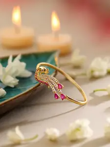 Voylla Voylla Women Gold-Toned & Pink Brass Gold-Plated Cuff Bracelet